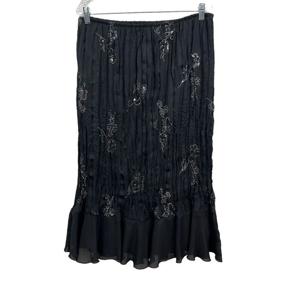Signature By Robbie‎ Bee Womens Midi Skirt Floral Black Metallic Pleated Size M - Picture 1 of 5